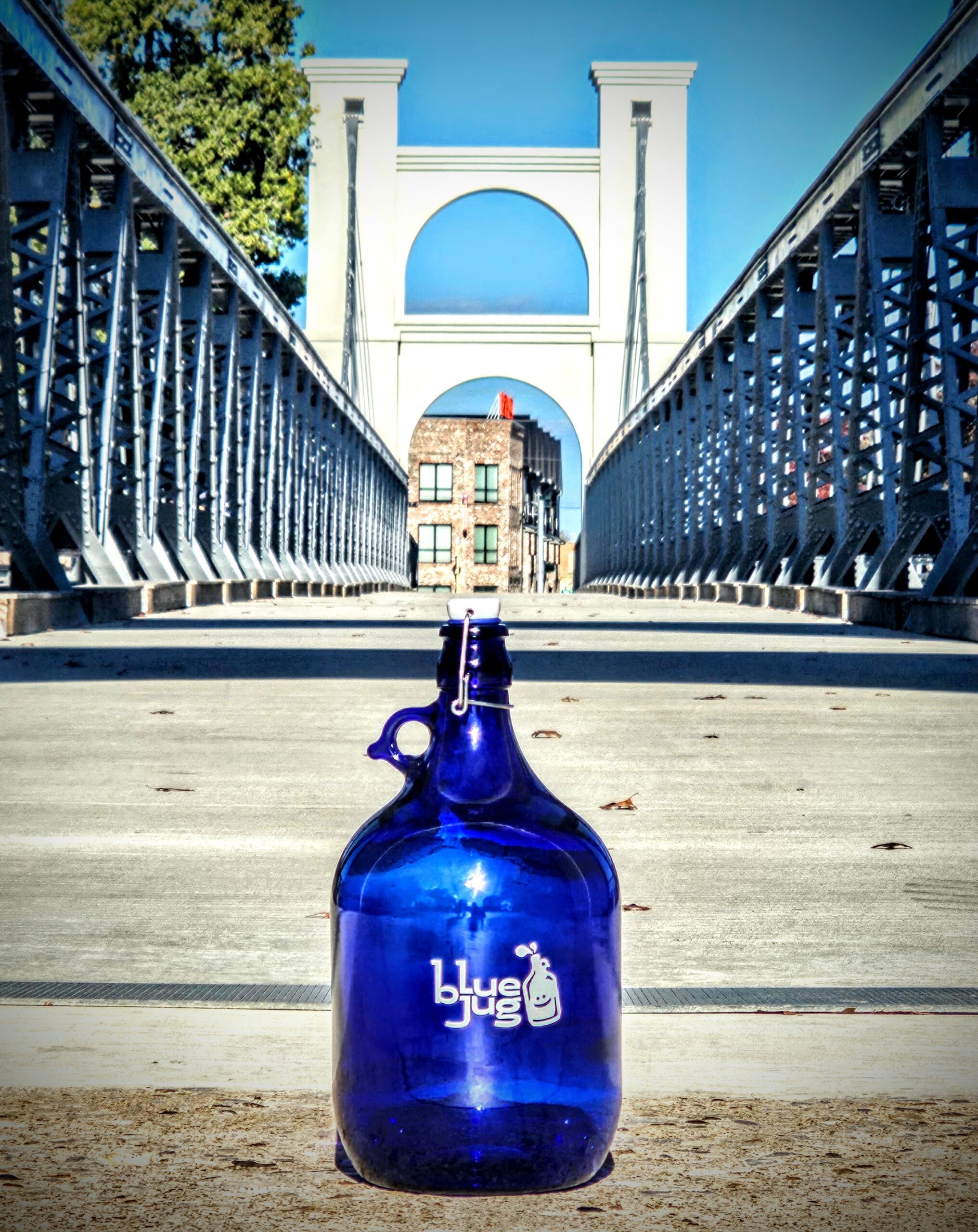 BPA-free dark blue alkaline water bottles on display